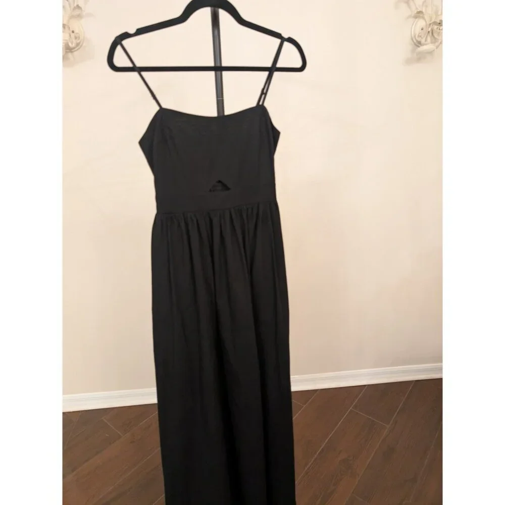 #271 Cotton Sleeveless Pockets Cutout Long Dress - Picture 2 of 4